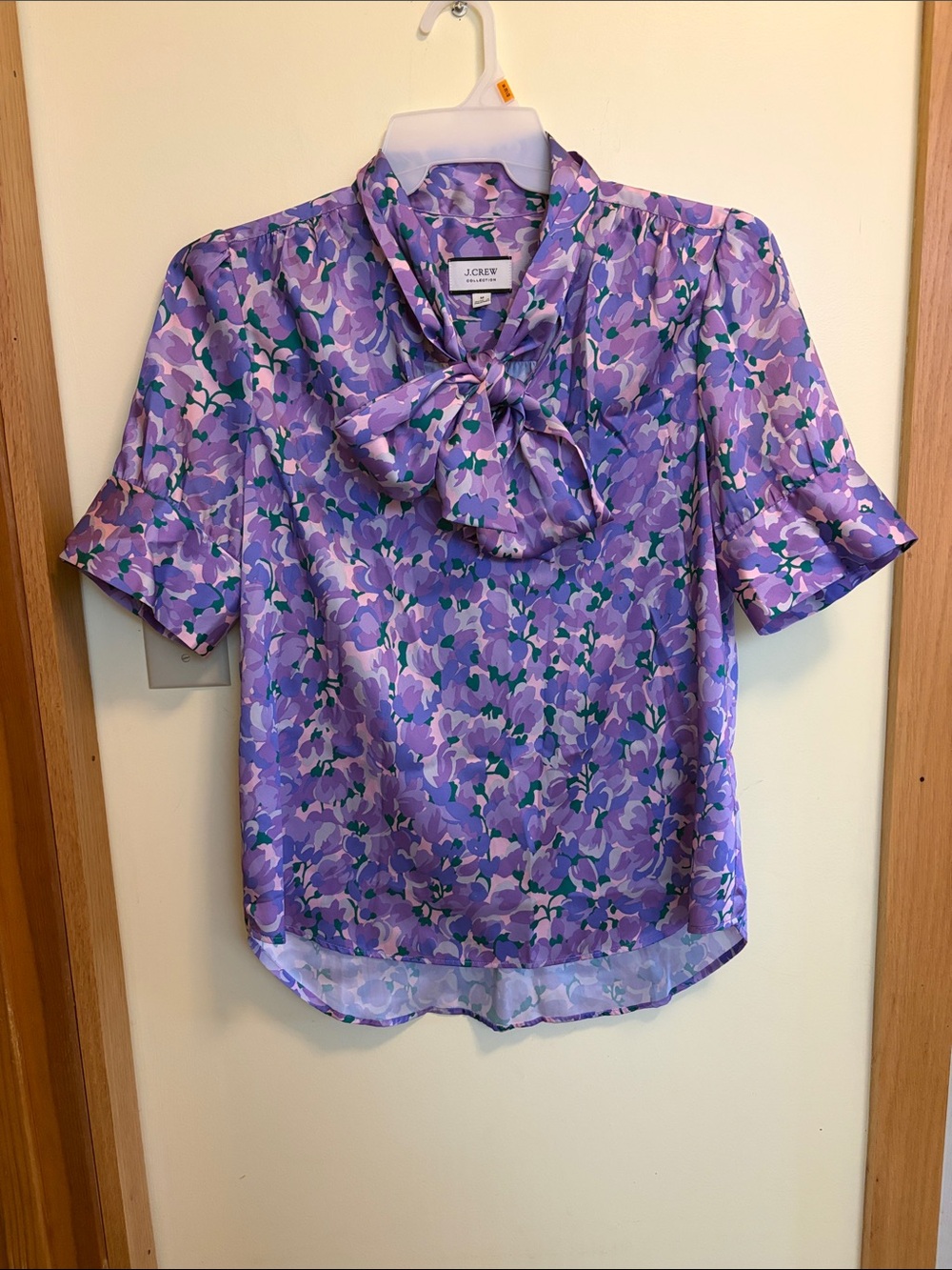 J. Crew Lavender Floral Tie-Neck Blouse